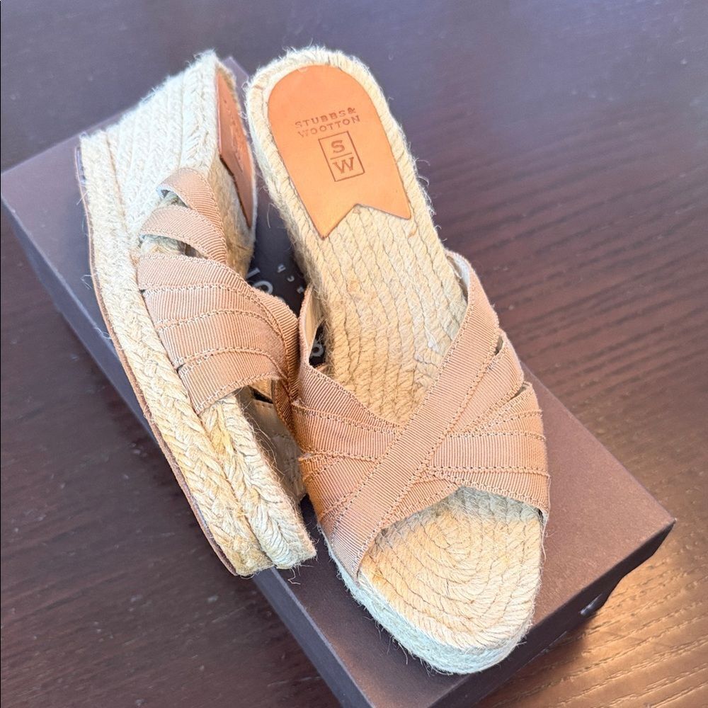 Stubbs & Wootton Tan Espadrille Slides 37
